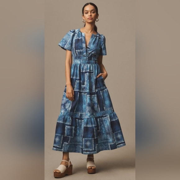 Anthropologie Dresses & Skirts - Anthropologie The Somerset Maxi Dress In Blue Patchwork Paisley Print
